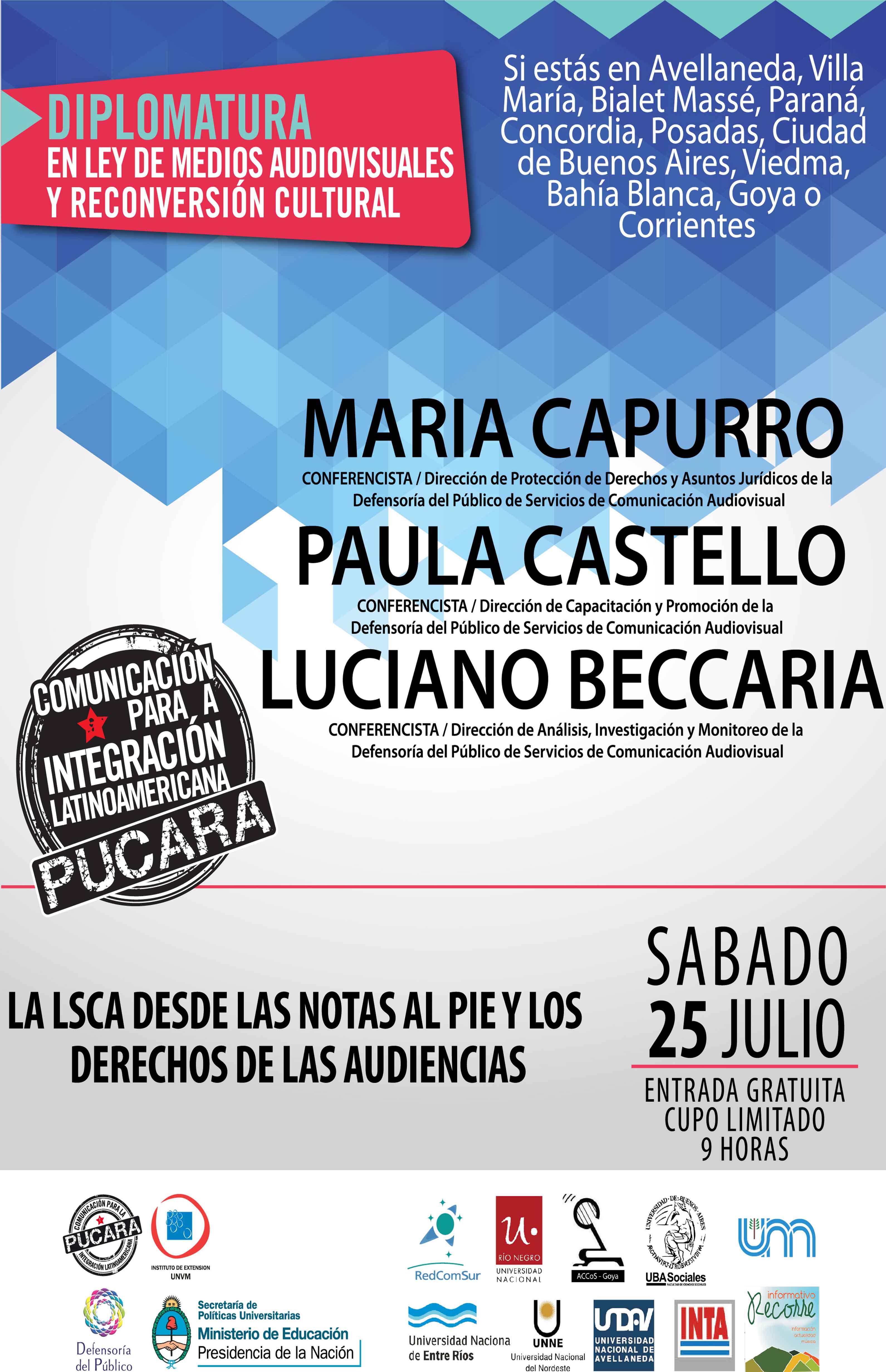 Conferencia a cargo de Maria Capurro, Paula Castello y Luciano Beccaría, Defensoría del Público